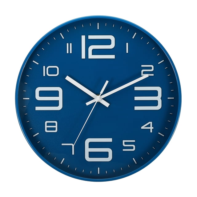 Unique Bargains 12' Wall Clock Battery Operated Silent Non Ticking 3D Numbers Clock, Dark Blue