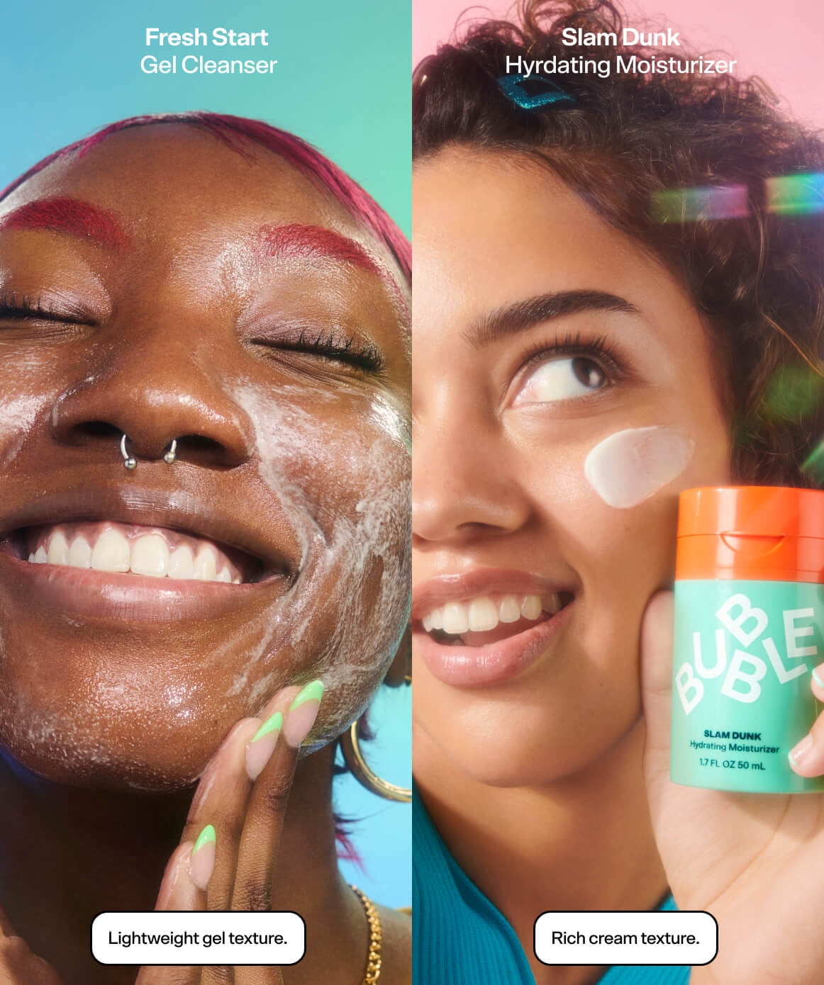 Bubble Skincare Polar Pair Holiday Gift Set, 2 Pieces with Fresh Start Gel Cleanser 10mL and Slam Dunk Moisturizer 10mL for All Skin Types
