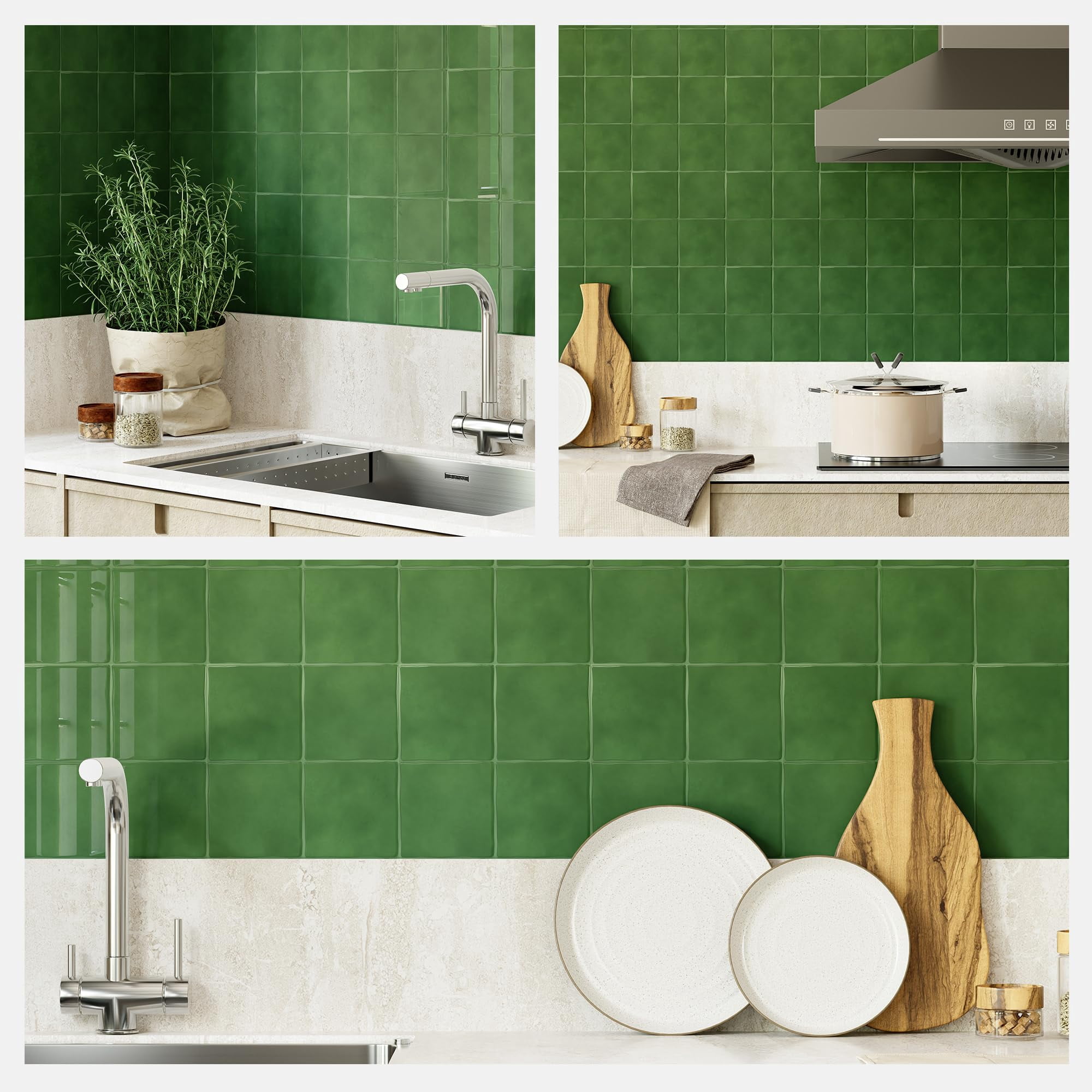 Peel And Stick Backsplash For Kitchen: Self Adhesive Wall Tiles Bathroom - Vinyl Thick Splash Tile (10  Square Green)