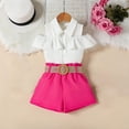 thumbnail image 5 of ITSAME Girls Outfits 3-Piece, Lapel Ruffled Tops and Shorts with Belt Summer Fashion Casual Clothes Set Hot Pink Size 3-4, 5 of 7
