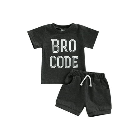

CenturyX Kids Baby Boys 2pcs Suit Short Sleeve Letters Print Tops Summer Casual Shorts Clothes Dark Grey 6-9 Months