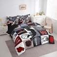 thumbnail image 2 of Castle Fairy Sport Basketball Collage Full Size Bedding Sets 7 Pieces, Geometric Plaid Full Size Bed in a Bag, Gray Black,Black Reversible, 2 of 7
