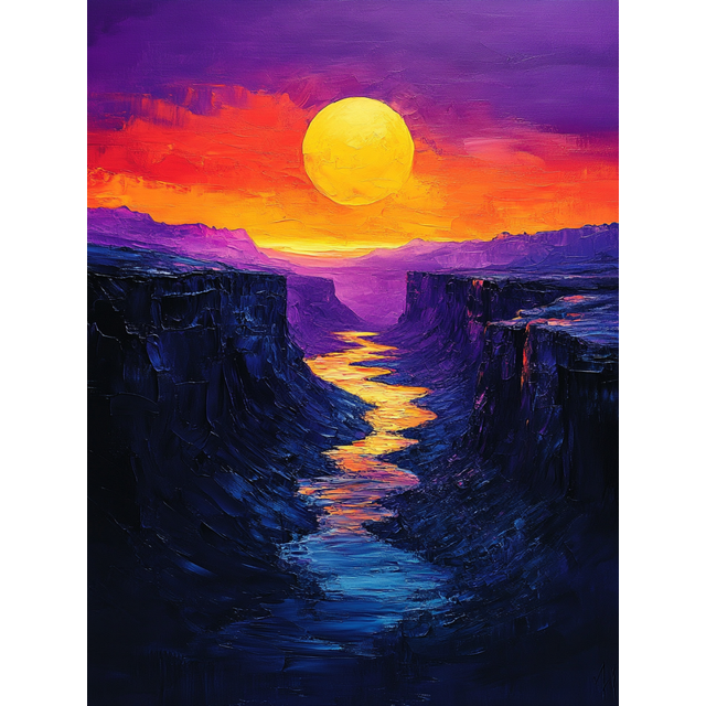 Qisvanset 12x16 Inch Moonlight Canyon Canvas Wall Art, Abstract River Landscape Southwest Style Modern Home Decor