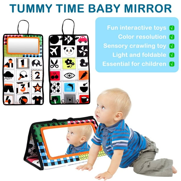 Baby Tummy Time Floor Mirror with Soft Cloth Books and Teethers
