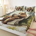 thumbnail image 3 of jejeloiu Abstract Cartoon Bear Queen Sheet Sets,Green Brown Bed Set For Kids 4pcs, 3 of 7