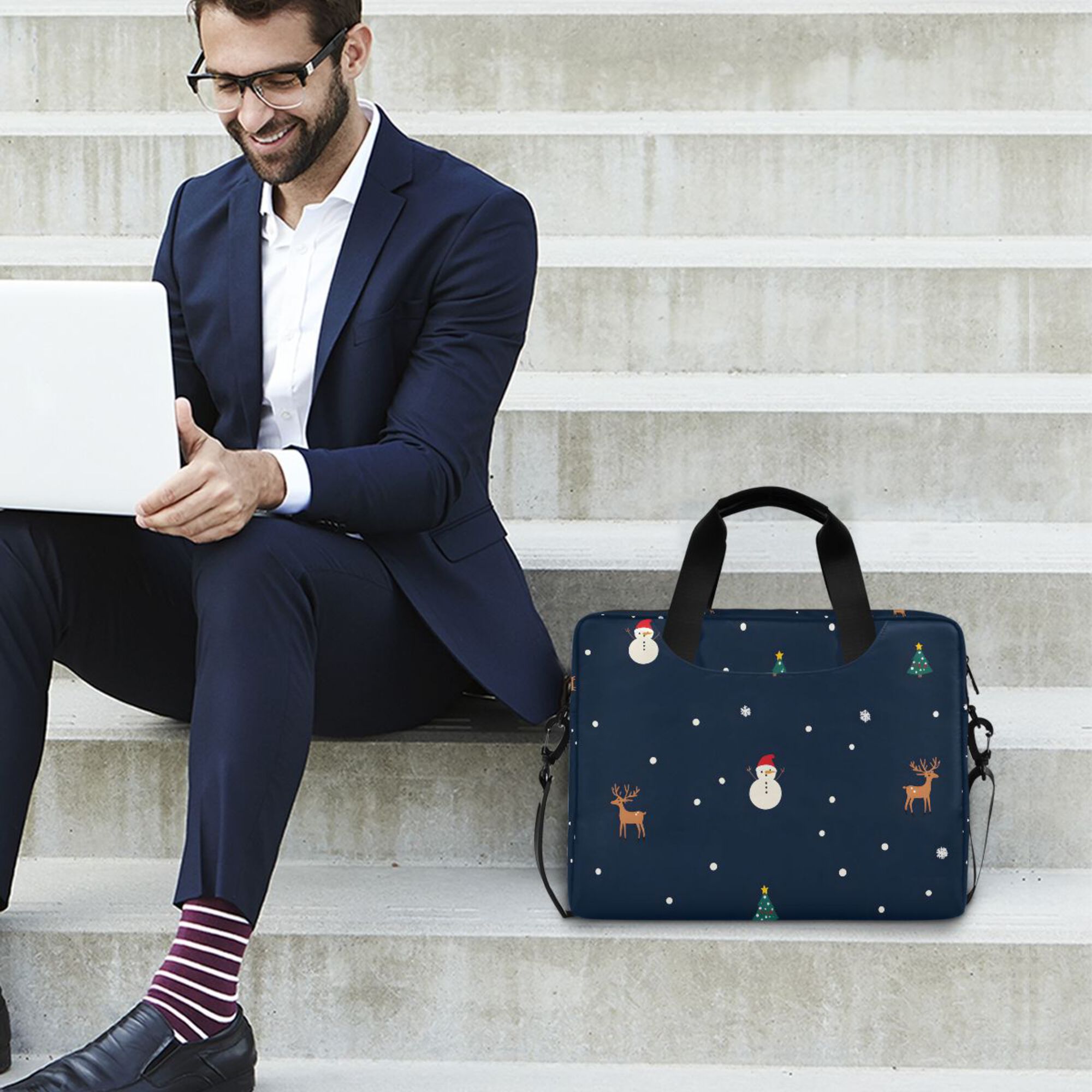 FORMRS 16" Laptop Bag Carrying Sleeve Case with Handle Travel Shoulder Briefcase, Christmas Whimsy