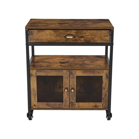 Portable Farmhouse Coffee Bar Table, 24-Inch Rolling Sideboard Cabinet with Mesh Door Storage