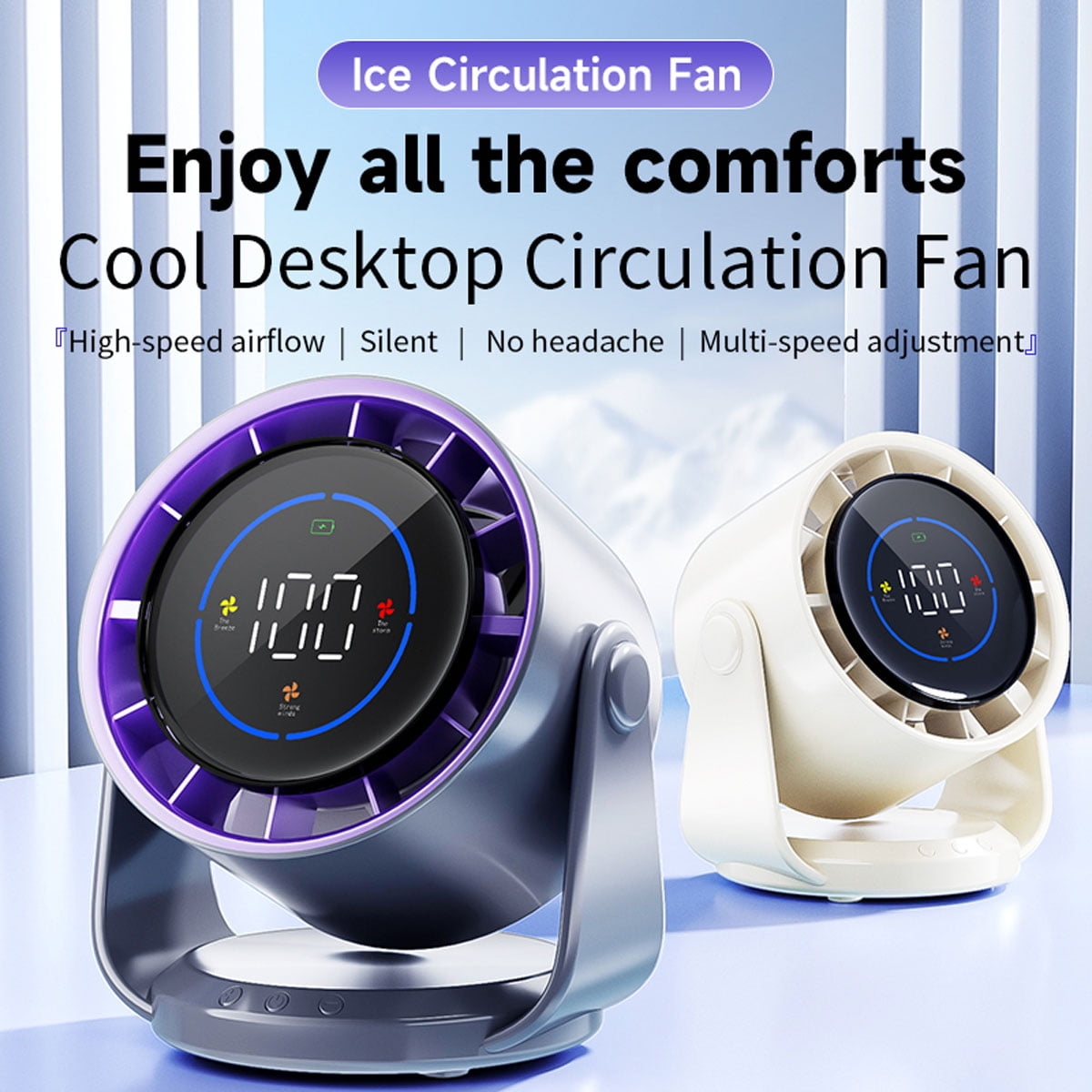 Dolida Ultra Quiet Table Fan, Small Desk Fan with Digital Display Rechargeable USB, 100 Speeds, Long Lasting Power, Portable Fan for Home Office Kitchen Travel Camping(Gray)