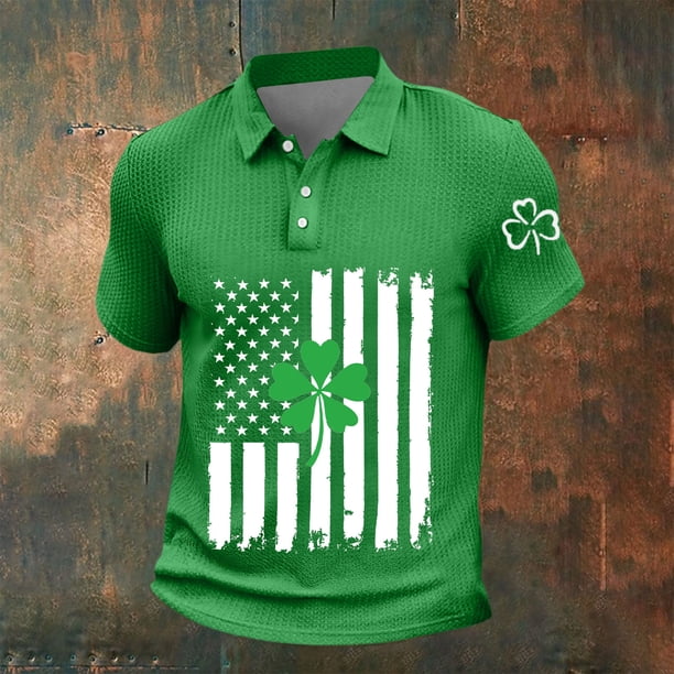 Ceisia Men's St. Patrick's Day Polo Shirt Collection | Shamrock American Flag Print | Casual Short Sleeve Collared Tops Gift