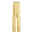 thumbnail image 4 of vigerkar Womens 2 Outfits Sets Gingham Plaid Sleeveless Ruffle Tank Tops Wide Leg Pants Summer Matching Lounge Sets (Yellow, XL), 4 of 9