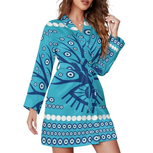 Robe de Pyjama Graffiti pour les Yeux, Manches Longues, Confortable, Col en V, Imprimé Automne