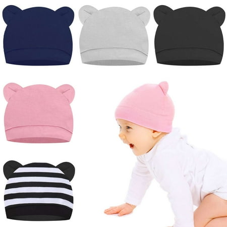 

Spencer 2 Pack Newborn Baby Beanie Preemie Boys Girls Hats Autumn Winter Bear Ears Infant Caps Toddler Beanie Caps for 0-6 Months Black