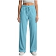 thumbnail image 5 of Plus Size Women's Soft Fabric Straight Leg Pants with Pockets, Mid Elastic Waist Drawstring, Lightweight Comfortable, Casual Lounge Pants for Summer Beach Work, Womens Pants, 5 of 7
