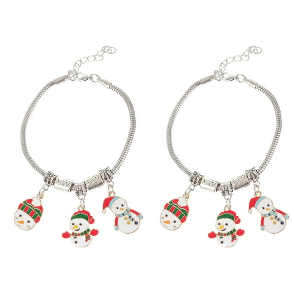 Jiyike 2 pcs Christmas Theme Bracelet Lovely Alloy Jewelry Decor Women Xmas Wrist Chain