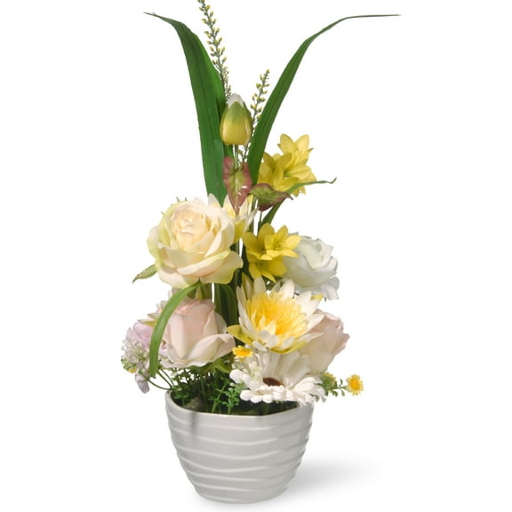 17" Potted Daisy & Rose Flowers