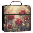 thumbnail image 2 of Haosy 3 Ring Zipper Binder with Shoulder Strap Waterproof Trapper Keeper 2 Inch D-Ring 500 Sheets Capacity, Red Rose Railing, 2 of 8