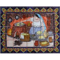 Fine Crafts & Imports 38" x 30" Hand-Painted Clay Talavera Tile Mural for Tortilla Maker