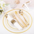 thumbnail image 5 of 350PCS Thanksgiving Clear-Gold Plastic Plates - Gold Plastic Dinnerware Sets for 50 Guests - 100 Gold Disposable Plates, 150 Gold Plastic Silverware, 50 Cups, 50 Napkins for Wedding & Party, 5 of 15