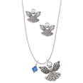 thumbnail image 1 of Delight Jewelry September - Blue Crystal Bicone Silver tone Guardian Angel Charm Necklace and Stud Earrings, 1 of 4