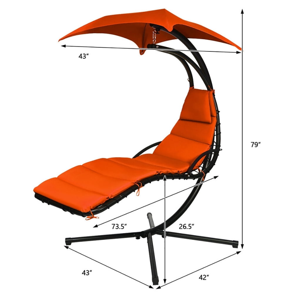 Aimee Lii Hanging Stand Chaise Lounger Swing Chair with Pillow, Patio Loungers, Orange