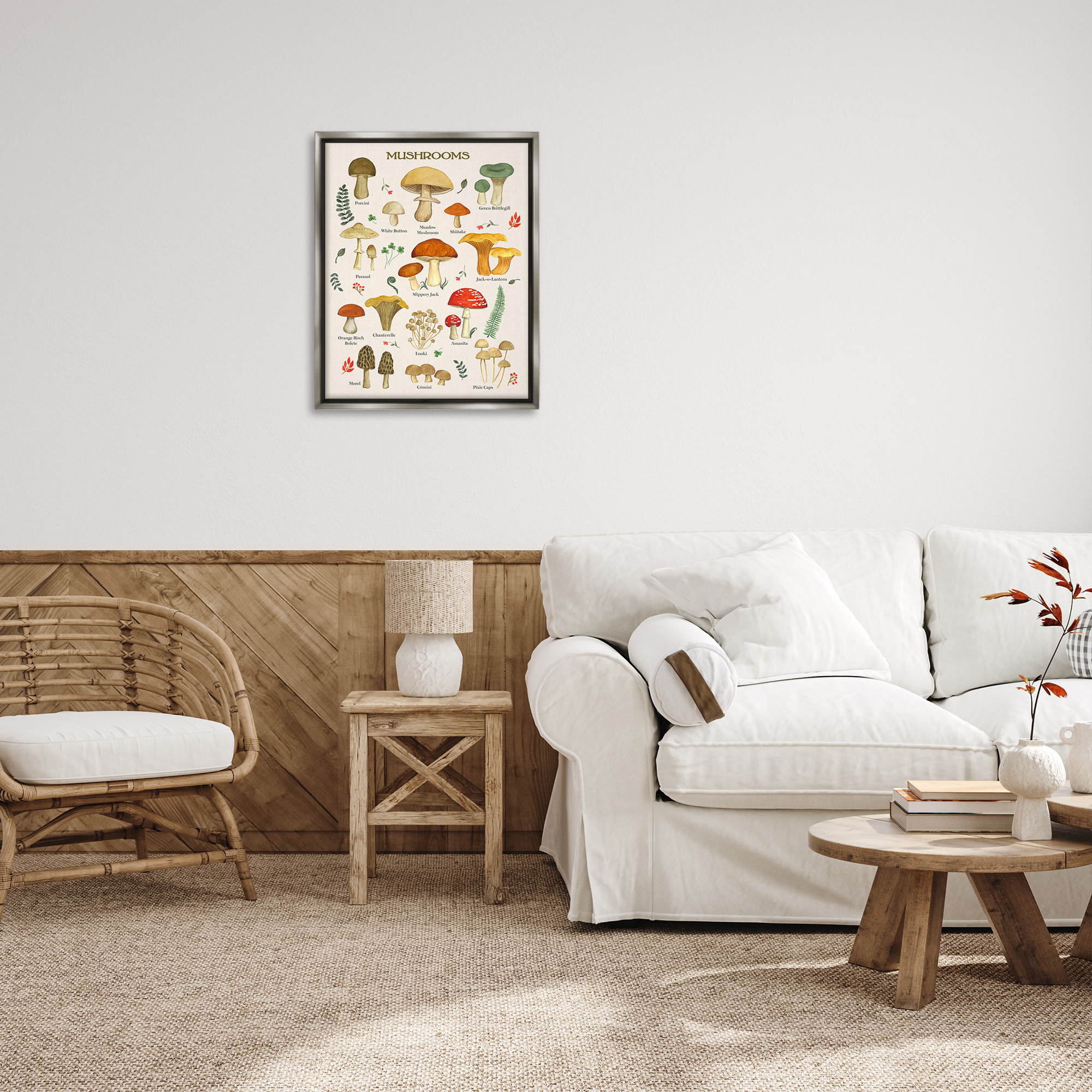 Stupell Industries Foraging Mushrooms Studies Botanical & Floral Painting Gray Floater Framed Art Print Wall Art, 25 x 31
