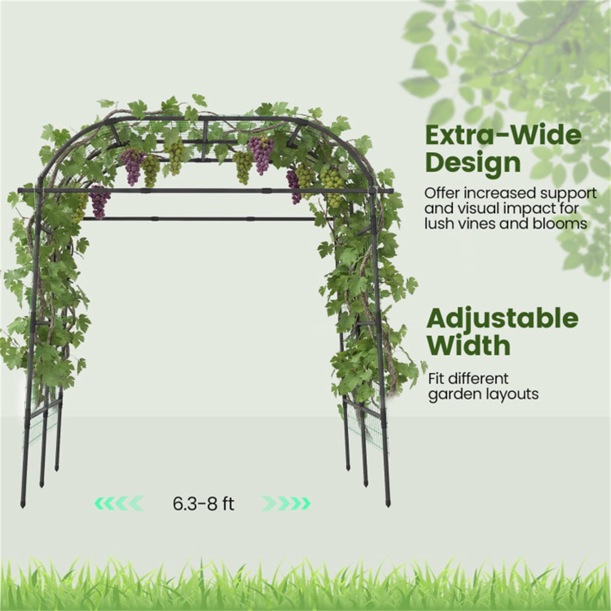 7.5 Ft Adjustable Garden Arch Trellis for Climbing Plants PE-Coated Metal Tunnel Trellis for Cucumber Grape Vine Outdoor Garden Walkway Arbour
