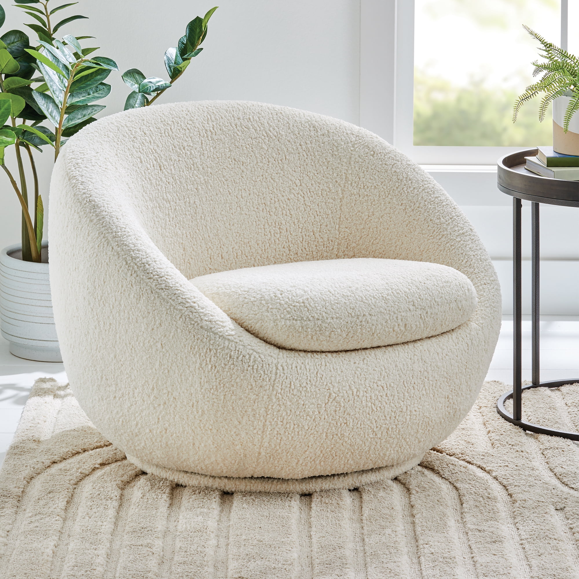 Better Homes & Gardens Mira Swivel Accent Chair, Cream Faux Shearling