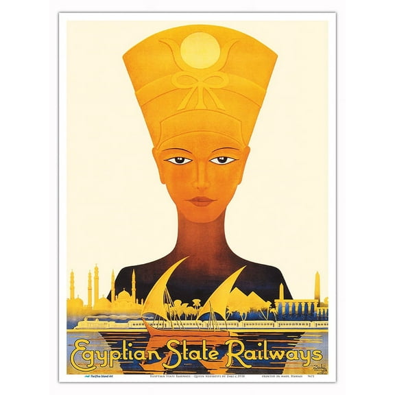 Alezandria to Cairo - Egyptian State Railways - Queen Nefertiti - Vintage Railroad Travel Poster by Zakj c.1938 - Master Art Print (Unframed) 9in x 12in