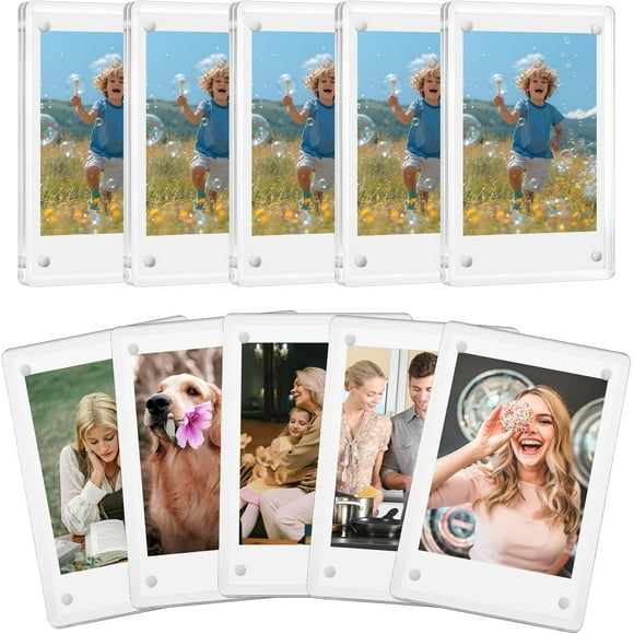 Queilt 10 Pack Acrylic Polaroid Refrigerator Magnet Picture Frames, Clear Mini Frames for Instant Photos, 2.36 x 3.54 Inch Magnetic Instax Frame for Refrigerator Display