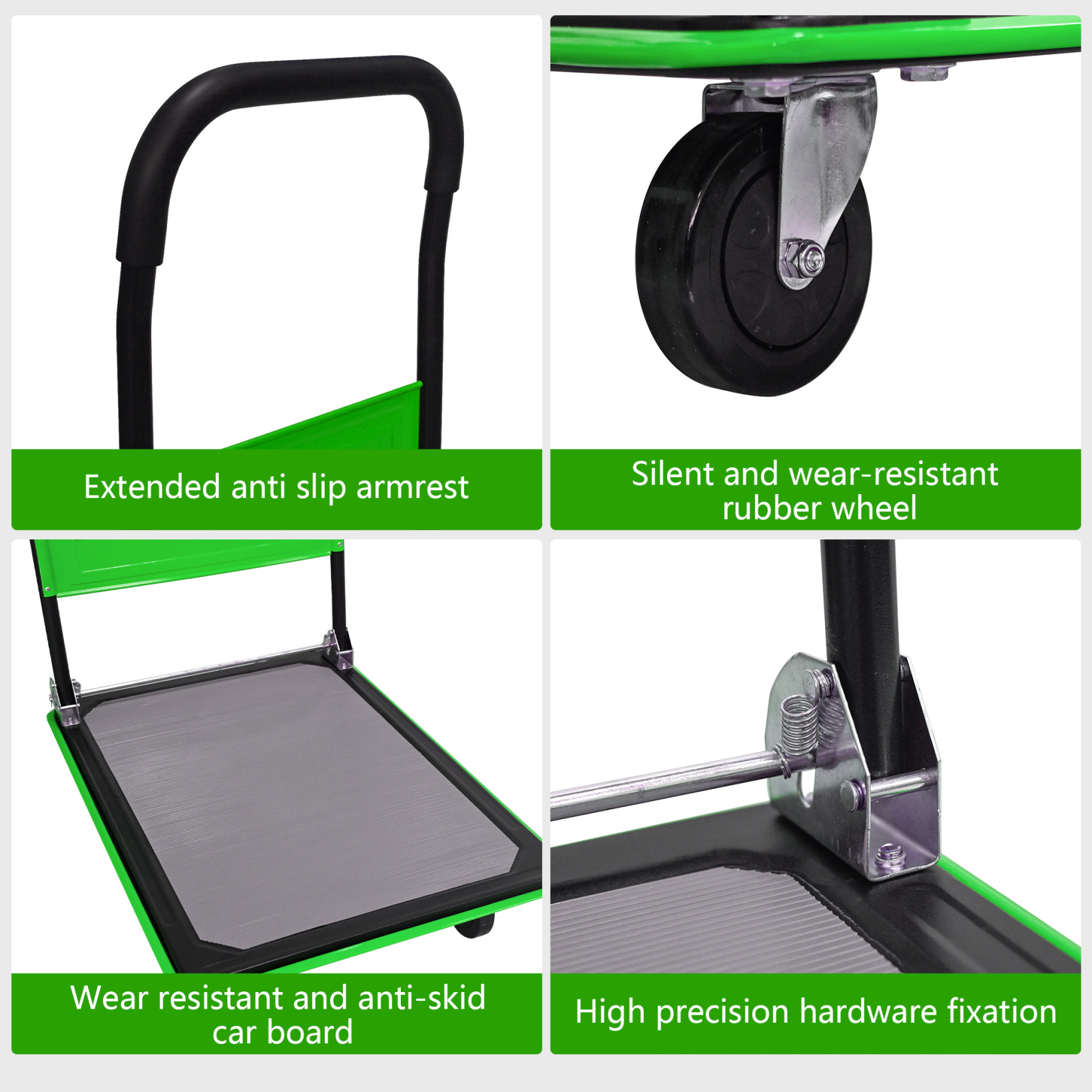 Foldable Flatbed Cart, 660LBS Heavy Duty Capacity Platform Hand Truck with 360 Degree Swivel Wheels, Foldable Push Hand Cart for Loading, Storage, Warehouse, Green
