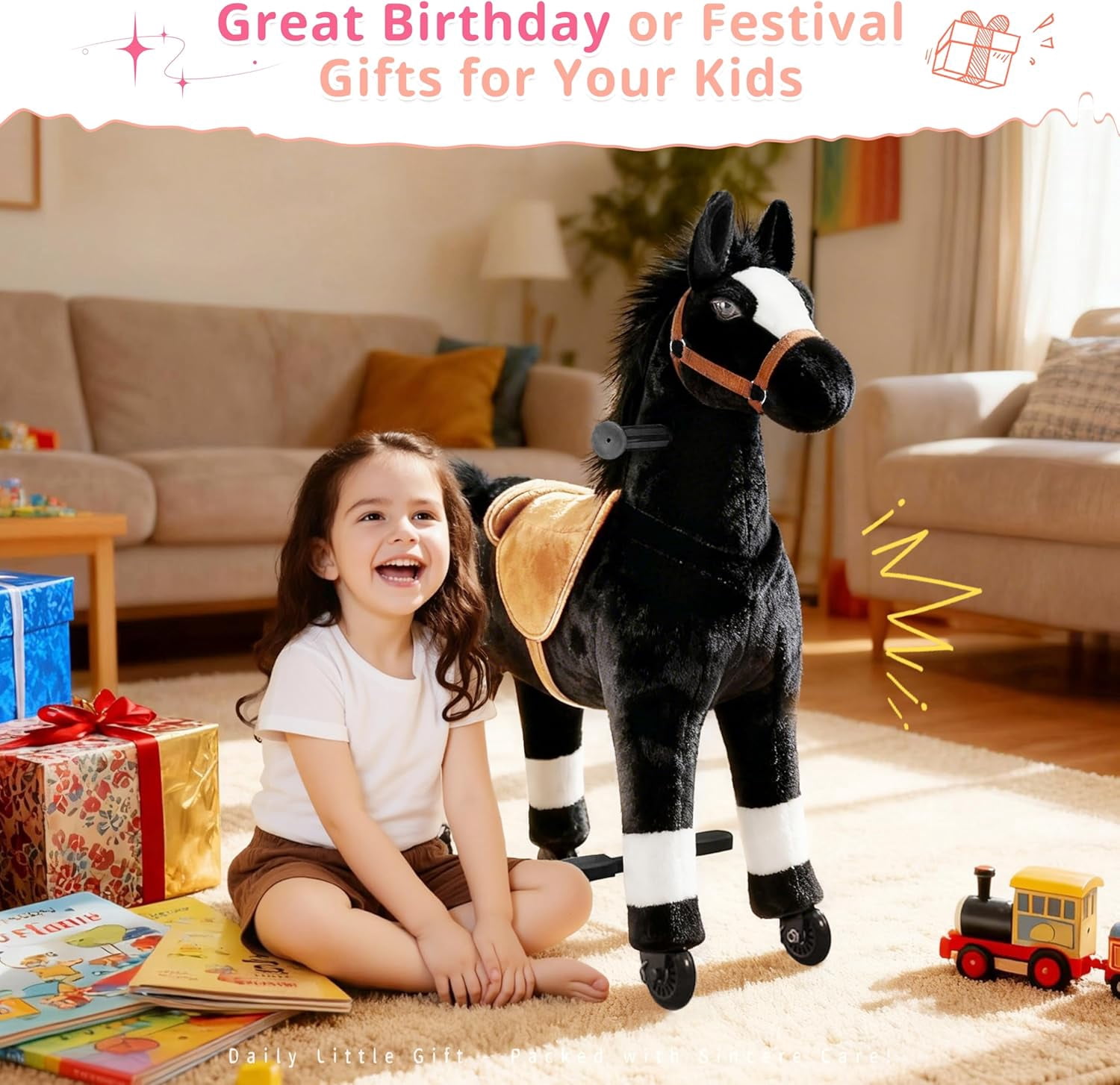 DEYGIA Ride on Horse for Big Kids Horse Ride on Toy, Riding Horse Pony Rider Mechanical Walking Action Plush Animal for 6 Years to Adult, No Battery or Electricity, Giddy up, Max Load 187LBS