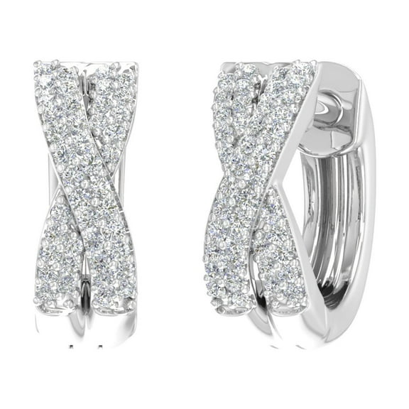 1/4 Carat Pave Set Round Diamond Hoop Earrings in 10K White Gold (I1-I2 Clarity)