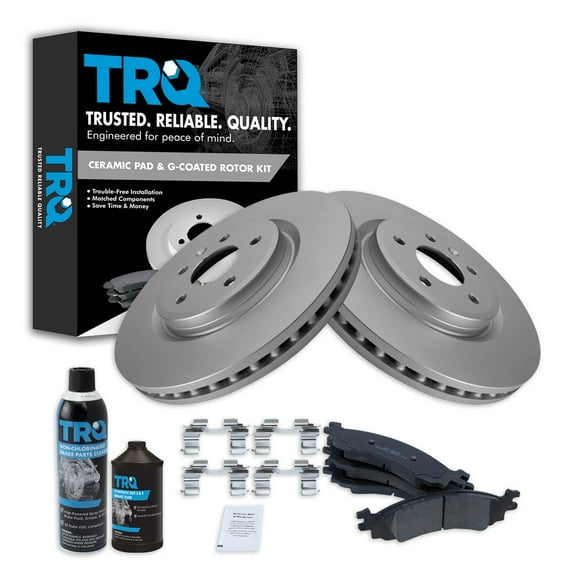 TRQ Front Ceramic Brake Pad & Coated Rotor Kit w/Fluids for Ford Taurus SHO BKA24123
