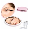 thumbnail image 2 of Mysmir 3.3" Round ABS LED Makeup Mirror w/ USB Cable, Rechargeable, Lighted, 1x/3x Magnification, Pink, 2 of 6