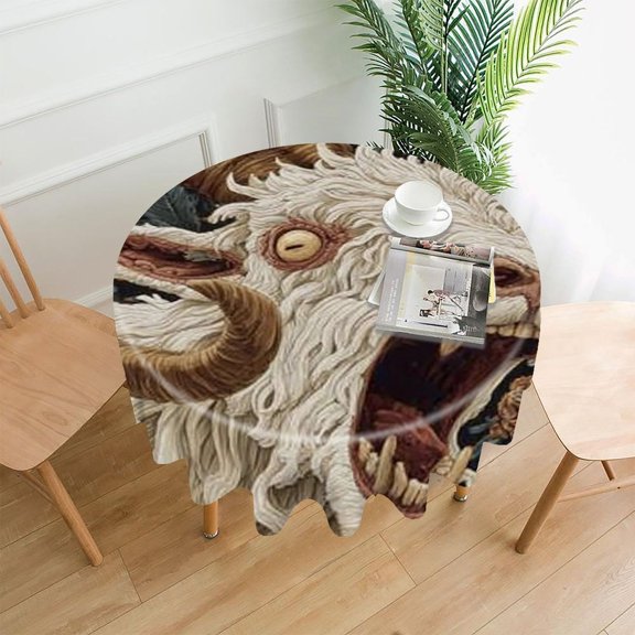 RKSupls 60 Inch Round Tablecloth, Angry Goat Floral Premium Polyester Straight Edge Wrinkle Resistant Washable Table Cover for Party Home Dining Decor