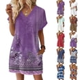 thumbnail image 4 of Women's Floral Print V-Neck Short Sleeve Casual Pullover Dress with Pocket, Summer Dress Comfortable Loose Fit, Fashionable Ladies Clothing,Red,S, 4 of 8