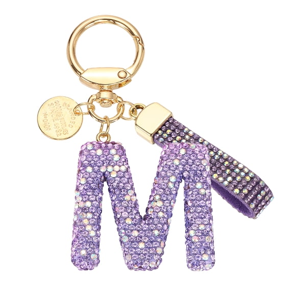 Uxcell Initial Letter Keychain, Gift Bling Letter-M Key Chain for Women, Purple
