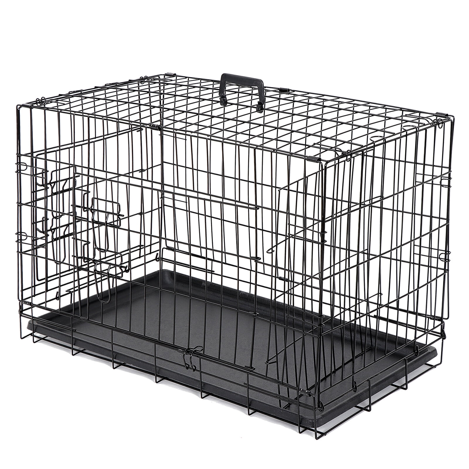 LINJH Durable Folding Metal Dog Crate Double Doors Pet Dog Crates Black Dog Cage 30"