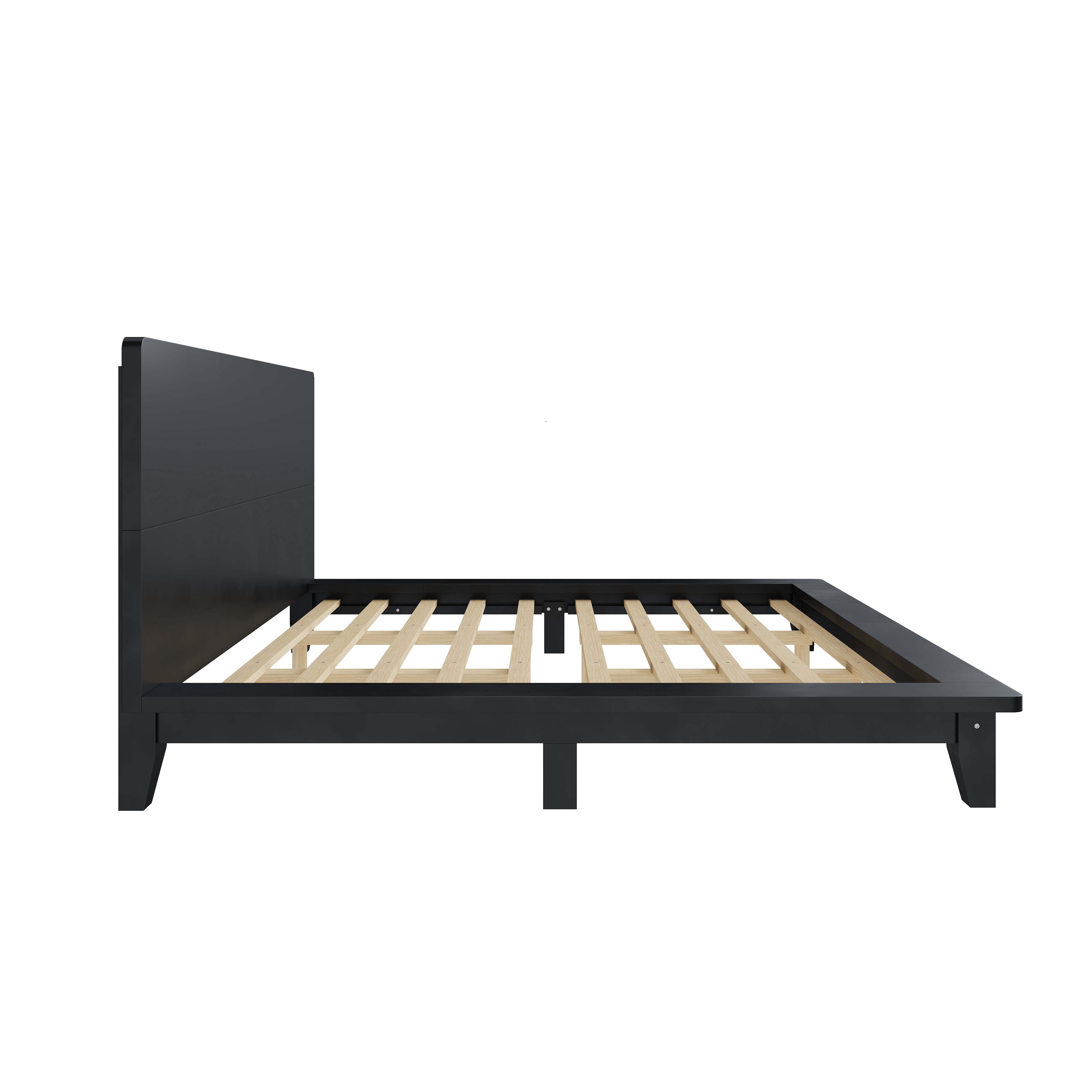Euroco Wood King Size Platform Bed with Headboard, Black
