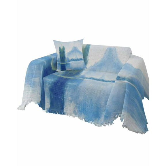 Mauntain Blue Sofa Couch Covers for Dog,Washable Sectional Couch Slipcovers for Loveseat with Tassels,Abstract Natural Watercolor Oriental Landscape Non Slip Sofa Throw Cover Blanket Large 71x102