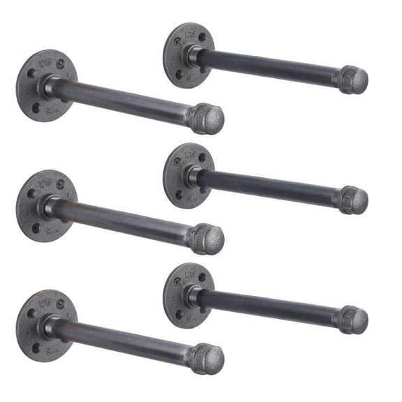 PIPE DECOR 1/2 in x 12 in, Cast iron Heavy-Duty Shelf Bracket Kit 6 Pack