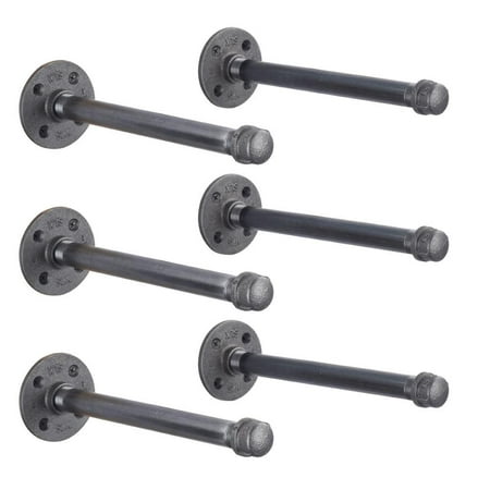 PIPE DECOR 1/2 in x 12 in, Cast iron Heavy-Duty Shelf Bracket Kit 6 Pack