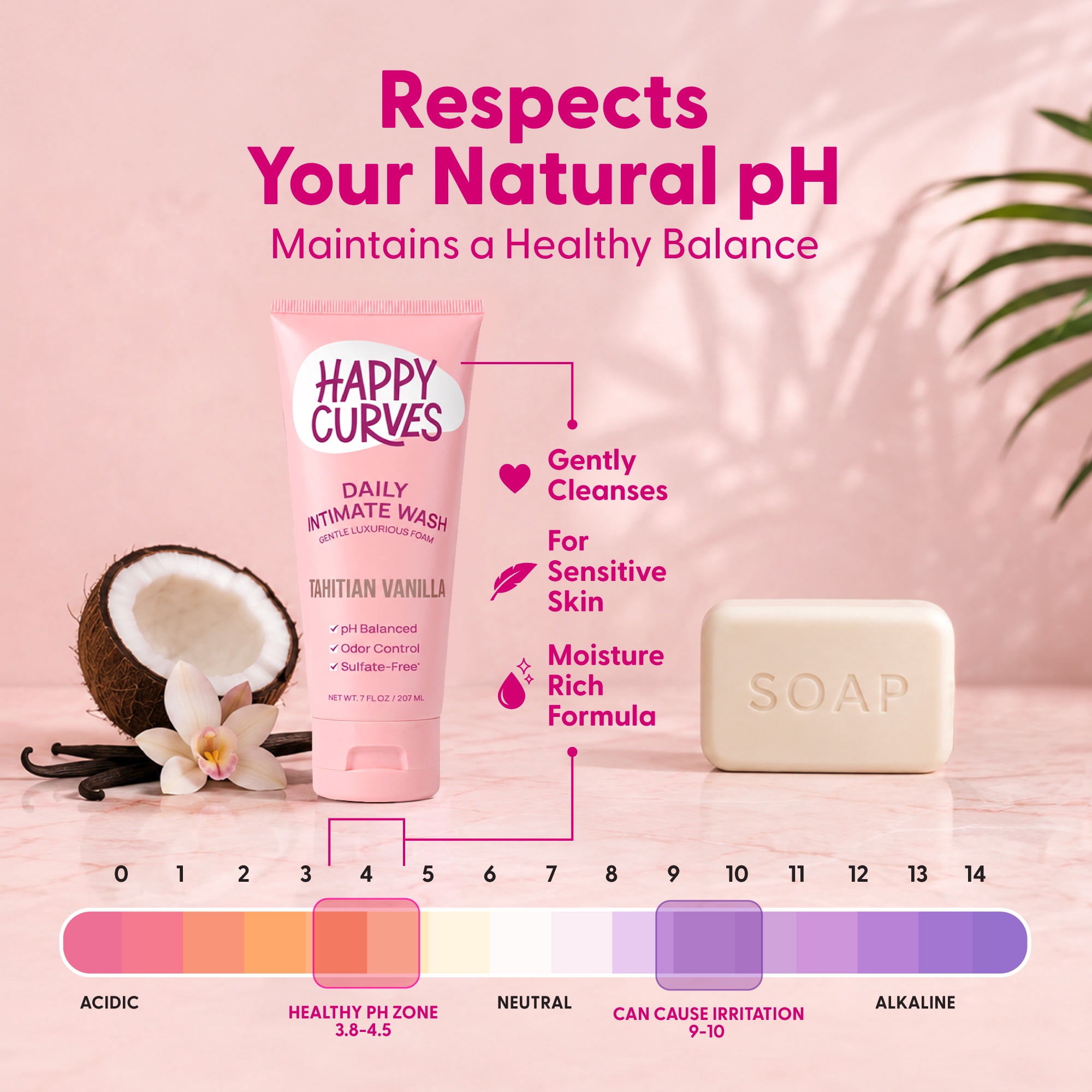 Happy Curves Feminine Intimate Wash, Tahitian Vanilla, 7 fl oz