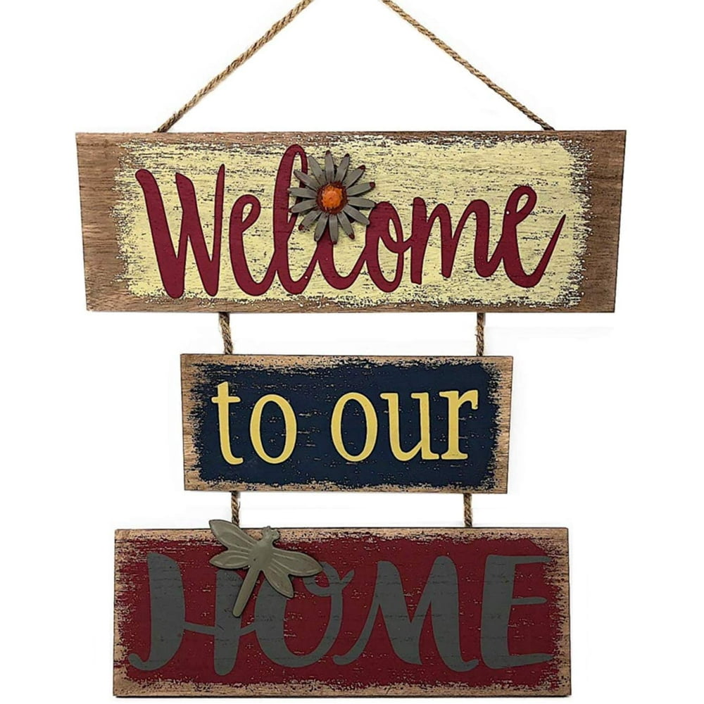 " To Our Home " Wood And Metal Multicolor Hanging Decor Sign