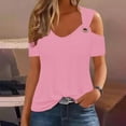 thumbnail image 4 of AherBiu Off Shoulder Tops for Women Short Sleeve V Neck Low Cut Summer Casual Loose Tunic Shirts Blouse, 4 of 7