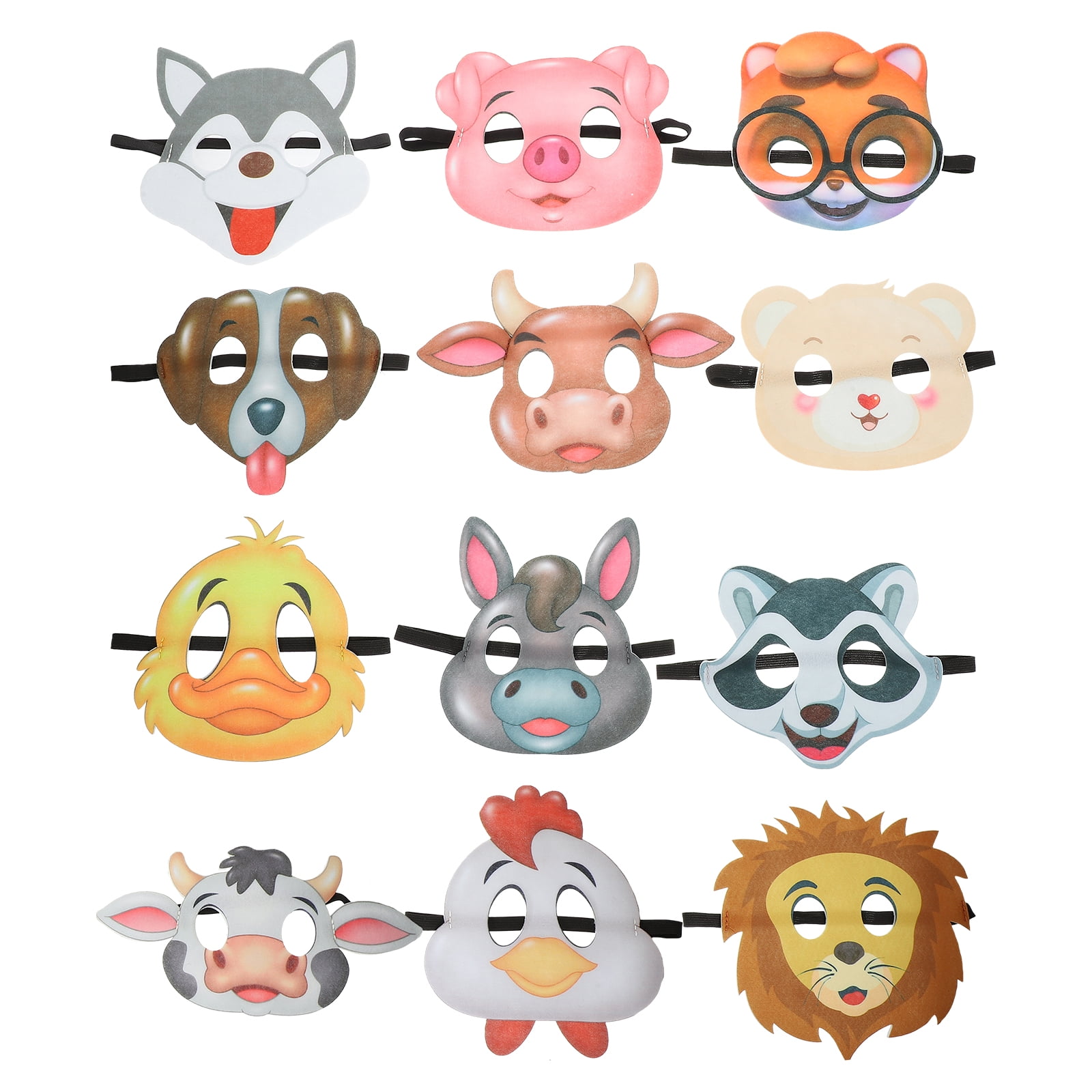 12Pcs Animal Face Mask Children Animal Mask Cartoon Animal Felt Mask