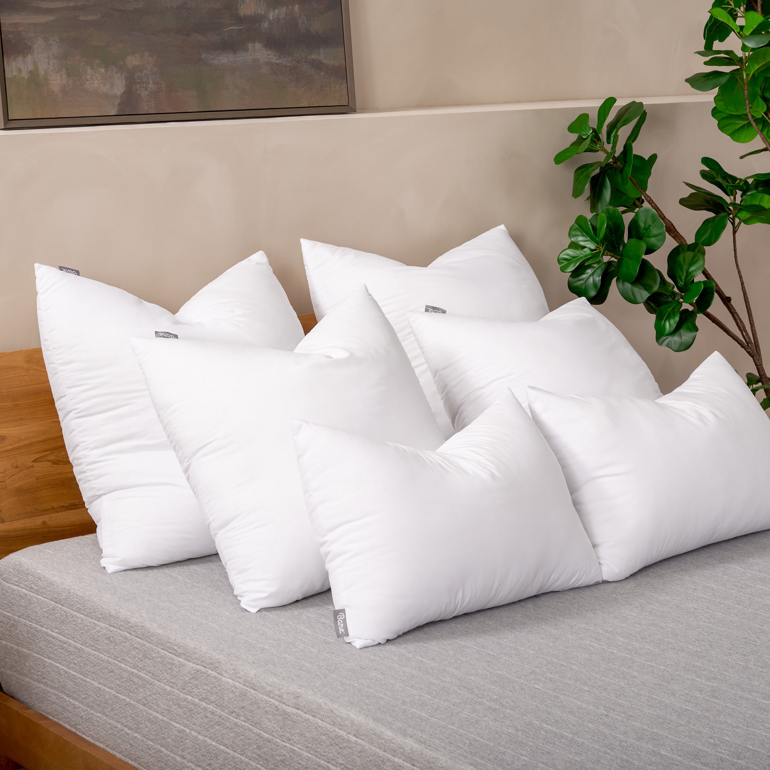 Bare Home 16"x16" Pillow Inserts, Decorative Square Pillow Insert for Sofa/Couch, Set of 2, White
