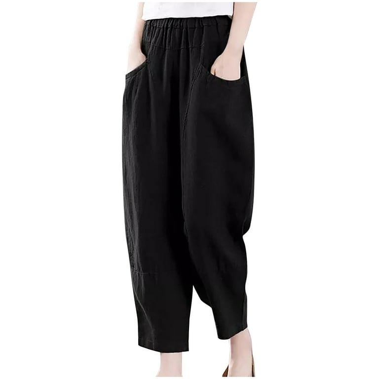 YYDGH Cropped Lightweight Dressy Capris for Women Summer Plus Size Elastic  Loose Fit Casual Beach Capri Pants for Women Black XL 
