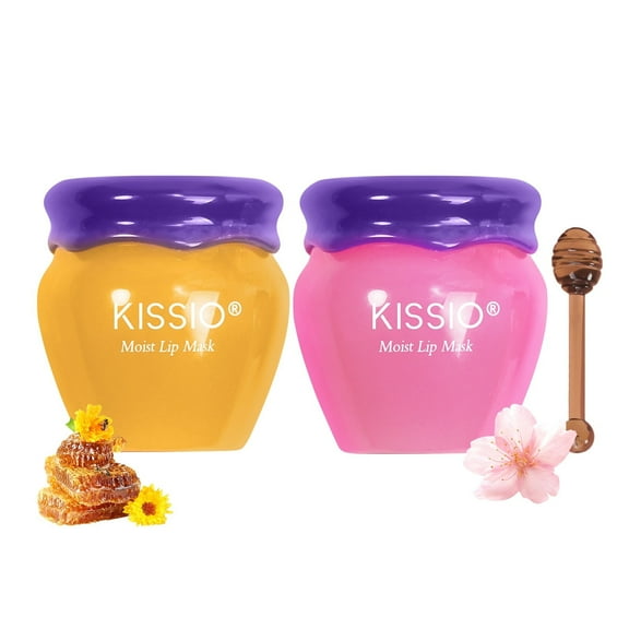 KISSIO Lip Mask,Honey and Cherry Lips Mask Set,Repair Lips Day and Night,Plant Extract,Moisturize Overnight,Hydrating Lip Balm(2 pcs)