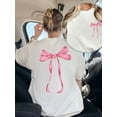 thumbnail image 2 of Women'S Black T-Shirt with Front & Back Pink Bow Graphic - Loose Fit Round Neck Short Sleeve Top,  Cute T Shirts, Everyday Fashion, Playful Design, Comfortable Fabric, Stylish Blouse, 2 of 6
